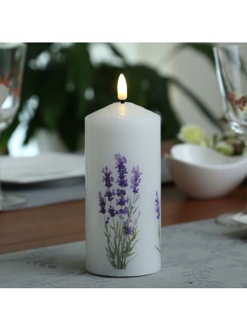 MARELIDA LED Kerze mit Lavendel Motiv Echtwachskerze 7x18,5cm weiß