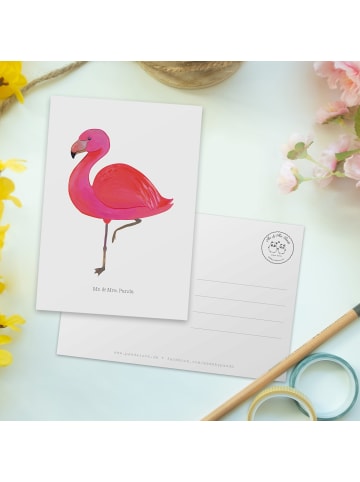 Mr. & Mrs. Panda Ansichtskarte Flamingo Classic ohne Spruch in Weiß