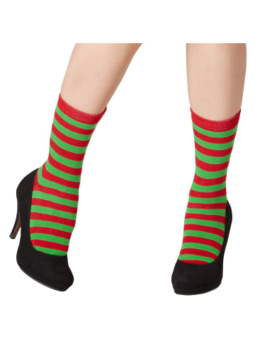 tectake Zweifarbige, gestreifte Weihnachtssocken, rot/grün