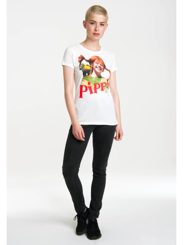 Logoshirt T-Shirt Pippi Langstrumpf Herr Nilsson in altweiss