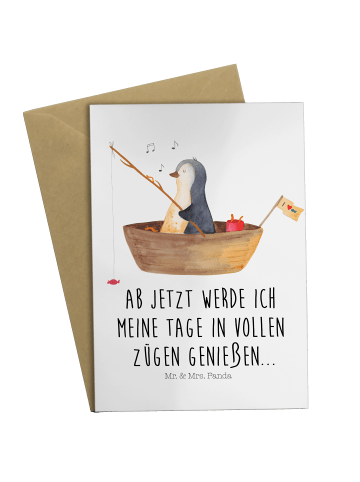 Mr. & Mrs. Panda Grußkarte Pinguin Angelboot mit Spruch in Weiß