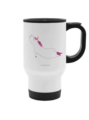 Mr. & Mrs. Panda camping thermobecher Einhorn Yoga ohne Spruch in Weiß