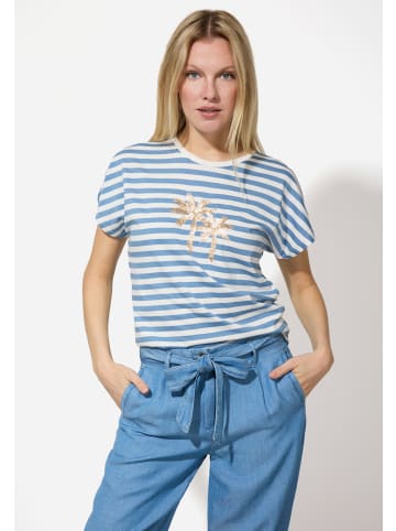 More & More Streifenshirt Paillettenpalme in yarn stripes regular offwhite and jeans blue