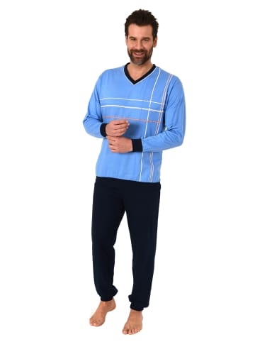 NORMANN Pyjama Schlafanzug Bündchen und Vschnitt - 56311 in hellblau