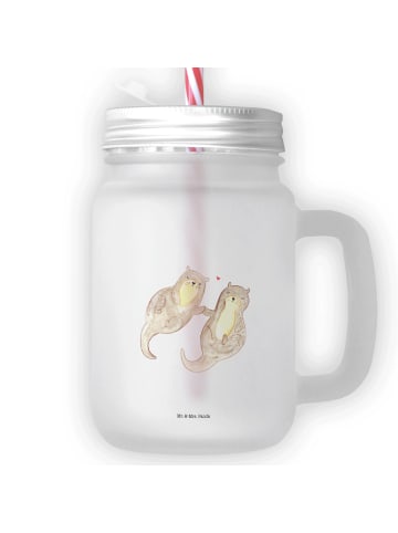 Mr. & Mrs. Panda Trinkglas Mason Jar Otter Hände halten ohne Spruch in Transparent