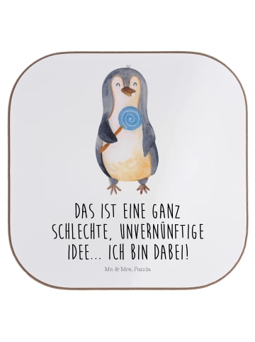 Mr. & Mrs. Panda Untersetzer Kaffee Pinguin Lolli mit Spruch in Weiß