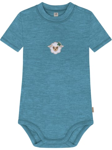 Normani Outdoor Sports Baby Kurzarm Body - 100% Bio-Merinowolle in Blau