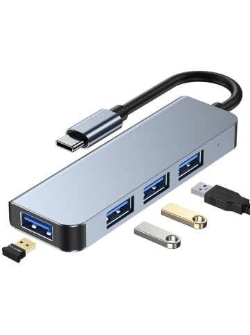 TechProtect 4in1 Multifunktionsadapter HUB V1 USB-C – 3x USB-A 2.0 / USB-A in Grau