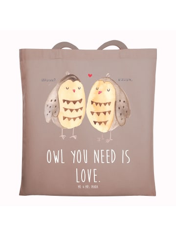 Mr. & Mrs. Panda Tote Bag Eulen Liebe mit Spruch in Braun Pastell