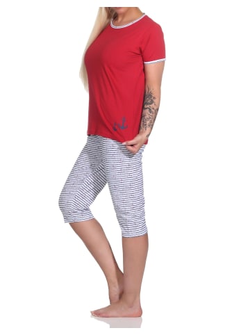 NORMANN Capri Pyjama kurzarm Schlafanzug Hose - 74498 in rot