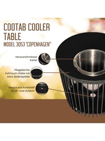 COOTAB Cooler Table 4-in-1 Loungetisch mit Edelstahl-Kühler Copenhagen in Schwarz 45 cm in schwarz