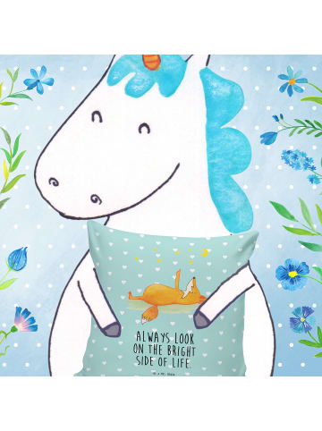 Mr. & Mrs. Panda Dekokissen Fuchs Sterne mit Spruch in Türkis Pastell