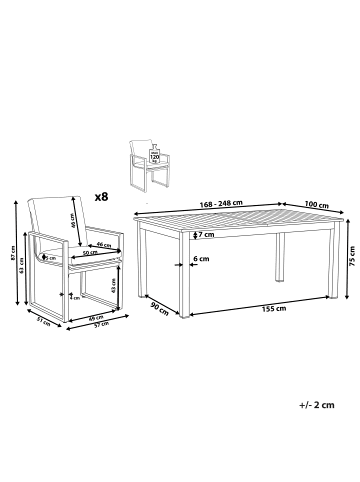 Beliani 9-tlg Gartentisch Set PANCOLE in Grau/Weiß