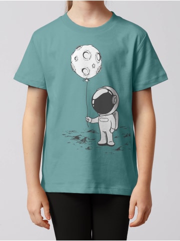 wat? Apparel T-Shirt Kleiner Astronaut mit Luftballon in Teal Monstera