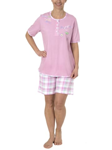 NORMANN Shorty Pyjama Schlafanzug kurzarm Short karomuster in rosa