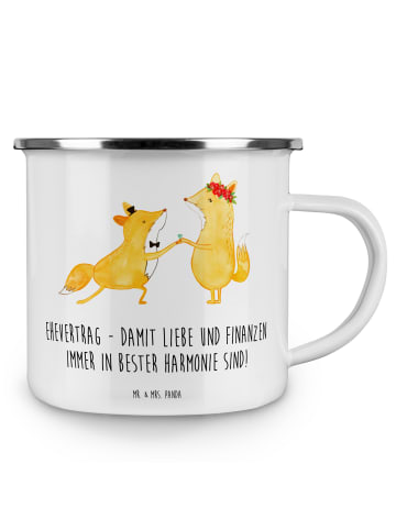 Mr. & Mrs. Panda Camping Emaille Tasse Ehevertrag Liebe Finanzen... in Weiß