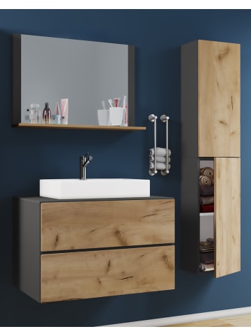 VCM  4-tlg. Waschplatz Waschtisch Lendas L Schublade in Anthrazit / Honig-Eiche