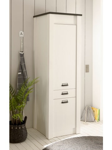 Furn.Design Hochschrank weiß Pinie, anthrazit Landhaus 62 cm, Küchenschrank mit Soft-Close