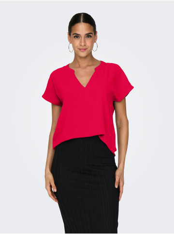 JACQUELINE de YONG Einfarbige Kurzarm Bluse V-Ausschnitt Blusenshirt Blouse JDYLION in Rot-2