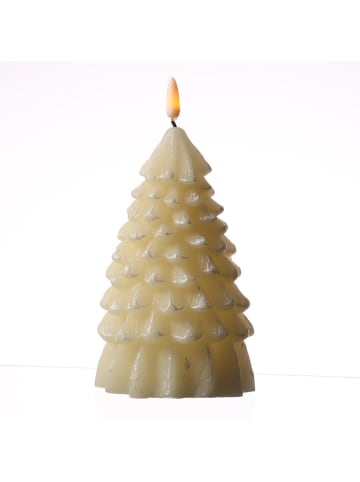 MARELIDA LED Kerze Tannenbaum flackernd Echtwachs H: 18cm in creme