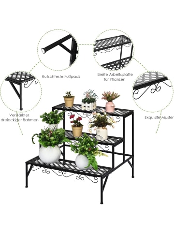 COSTWAY 3-stufig Blumentreppe 70cm in Schwarz
