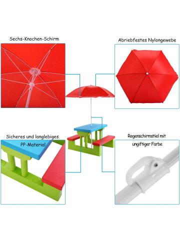 COSTWAY Sitzgarnitur mit Sonnenschirm in Rot