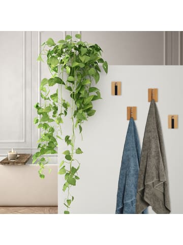 relaxdays 4 x Garderobenhaken in Natur/ Schwarz - (B)5 x (H)7 x (T)5 cm