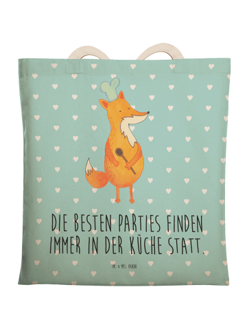 Mr. & Mrs. Panda Einkaufstasche Fuchs Koch mit Spruch in Türkis Pastell
