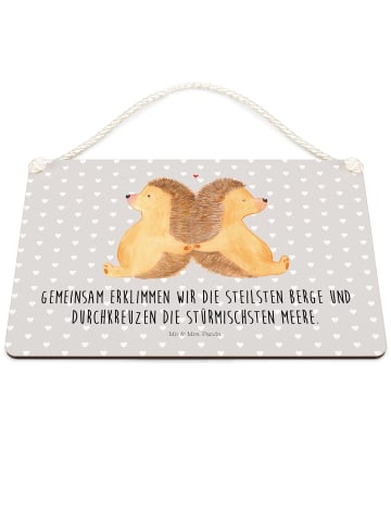 Mr. & Mrs. Panda Türschild Igel händchenhaltend mit Spruch in Grau Pastell
