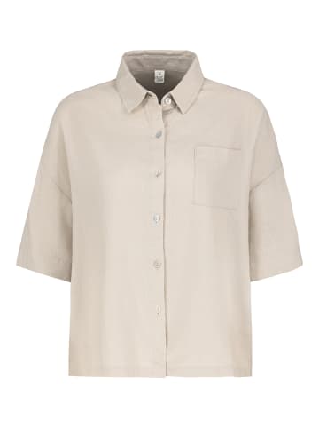 Eight2Nine Kurzarm Bluse Knopfleiste Rundhalsausschnitt in Beige-2