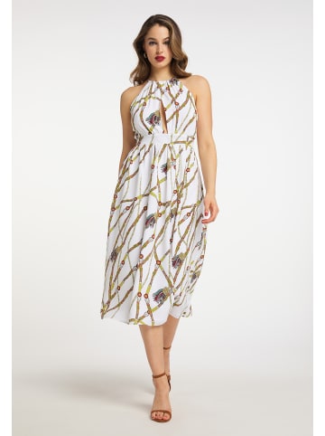 faina Damen Elegantes Midikleid in Weiss