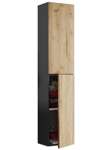 VCM  Holz Badmöbel Bad Hochschrank Badschrank Lendas in Anthrazit / Honig-Eiche