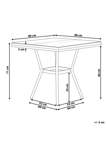 Beliani Gartentisch CASPRI in Schwarz/Weiß/Braun - (W) 80 x (H) 71 x (L) 80 cm