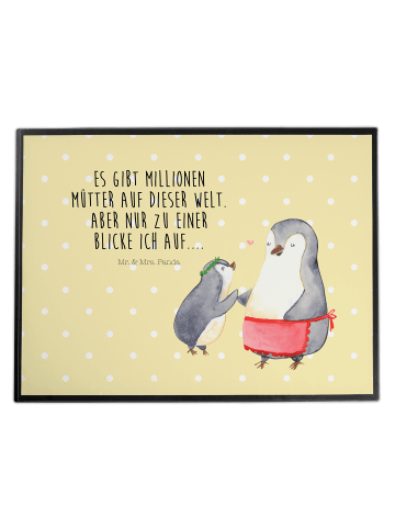 Mr. & Mrs. Panda Schreibtischmatte Pinguin mit Kind mit Spruch in Gelb Pastell