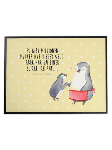 Mr. & Mrs. Panda Schreibtischunterlage Pinguin mit Kind mit Spruch in Gelb Pastell