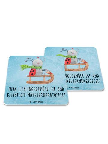 Mr. & Mrs. Panda Glasuntersetzer Smörle Rodeln mit Spruch in Eisblau