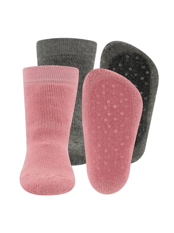 ewers 2er-Set Stoppersocken Uni in altrosa-grau