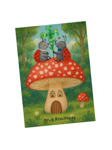 Mr. & Mrs. Panda Ansichtskarte Marienkäfer Fliegenpilz Design oh... in Weiß