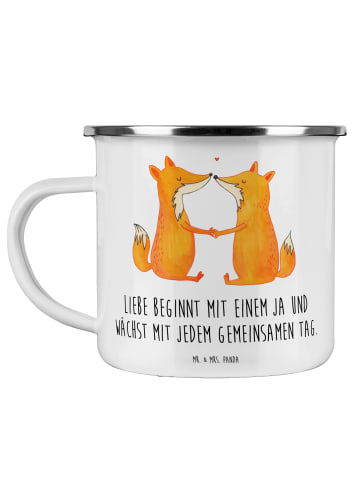 Mr. & Mrs. Panda Camping Emaille Tasse Hochzeit Liebe mit Spruch in Weiß
