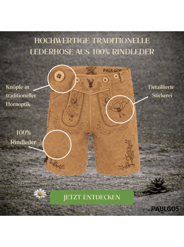 PAULGOS Lederhose Kurz Echtleder HK3 in Hellbraun