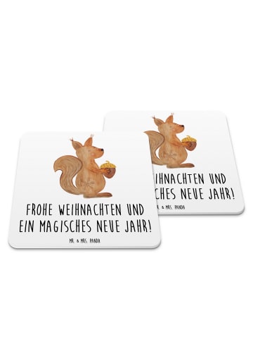Mr. & Mrs. Panda Bierdeckel Eichhörnchen Weihnachten mit Spruch in Weiß