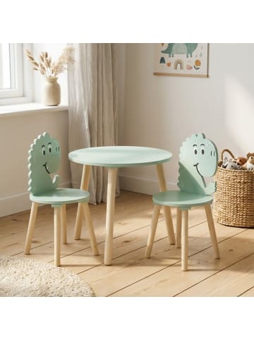 Home&Styling Collection Kindertisch aus Holz mit 2 Stühlen, Dinosauriermotiv, H in Mehrfarben, 50 cm