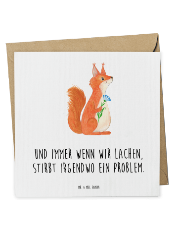 Mr. & Mrs. Panda Einladungskarte Eichhörnchen Blume mit Spruch in Weiß
