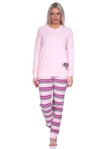 NORMANN Frottee Pyjama Hose gestreift Faulti Katze - 75940 in rosa