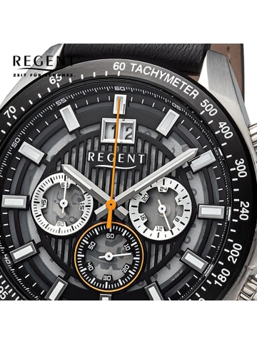 Regent Analog-Armbanduhr Regent Lederarmband schwarz, orange extra groß (ca. 46mm)