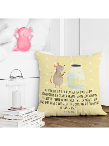 Mr. & Mrs. Panda Sofakissen Maus Sterne mit Spruch in Gelb Pastell