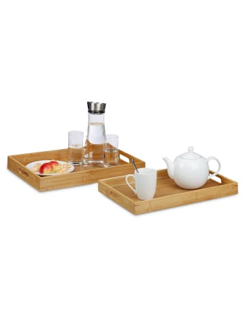 relaxdays 2er Set Serviertablett in Natur - (B)45 x (T)42 cm