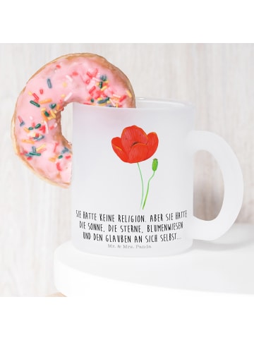 Mr. & Mrs. Panda Teetasse aus Glas Blume Mohnblume mit Spruch in Transparent