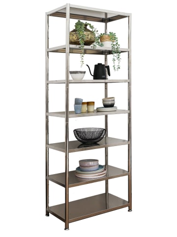 shelfr Schwerlast Metallregal Salva aus Edelstahl mit 7 Ebenen in Silber