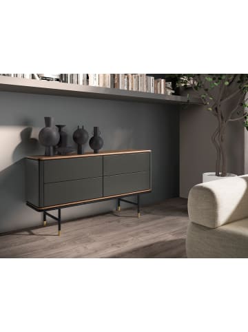 Angel Cerdá Kommode 7172 in Dunkelgrau / Walnuss / Gold – (B)140 x (H)80 x (T)45 cm